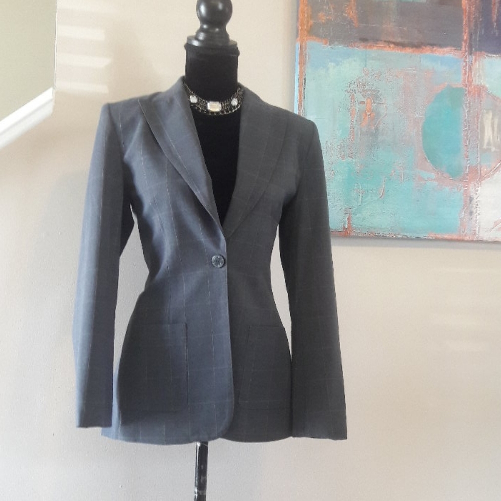Chapter One/Grey/ Single Button/ Plaid Blazer